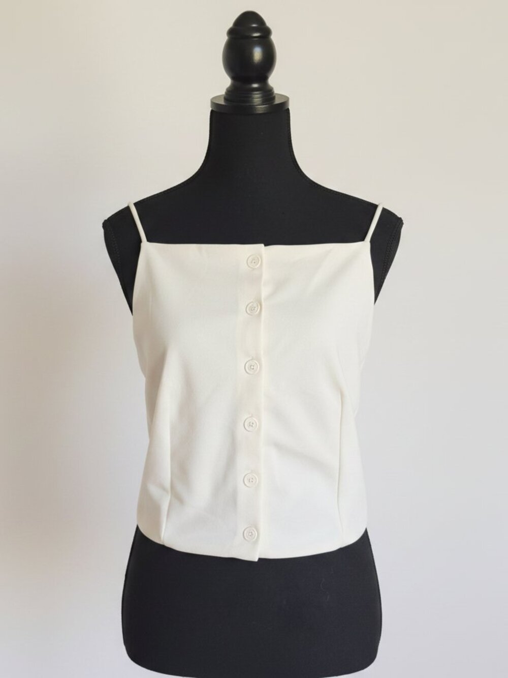 H&M Ivory Cropped Button-Front Cami | Square Neck | Size L